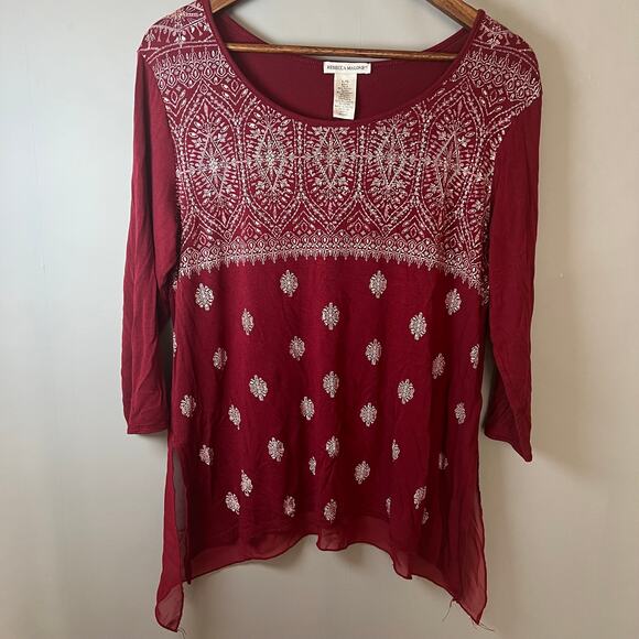 Rebecca Malone Tops - Rebecca Malone Womens Lg Burgundy Tunic Top 3/4 Sleeve Boho Top Boho Romantic